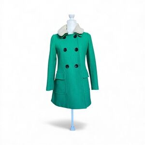 Emerald green wool coat with faux-shearling collar - Small